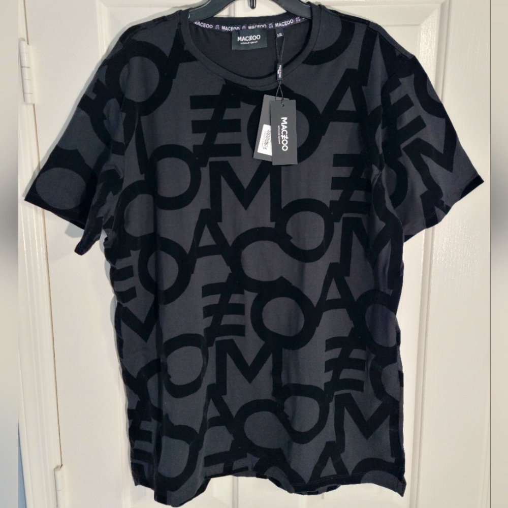 Maceoo Short Sleeve Textured Mono Tee Black XL